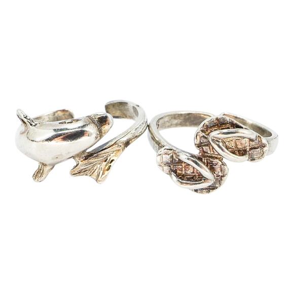 Vintage Collectible Tiny Baby Rings Sterling Silver Dolphin Flip Flops - Read! - Picture 1 of 8